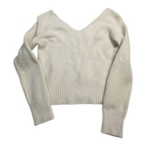 H&M Divided White Off Shoulder V‎ Neck Ribbed Knit Sweater Size S